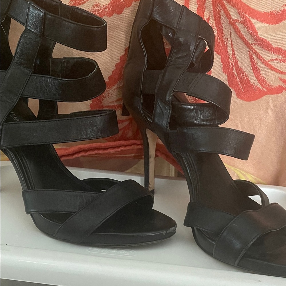 White House Black Market Black Strappy Heels